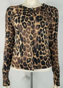 NUEVO CON ETIQUETAS Express Negro Marrón Animal Print Botón Joyas Cárdigan Ligero Pequeño - Imagen 1 de 10