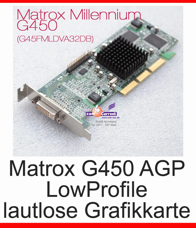 Graphic Card Matrox AGP DVI G450 -32 Low Profile G45FMLDVA32DBF -G21 - Image 1 of 1