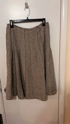 Emanuel Ungaro Midi Pleated Linen Brown Skirt Size 4 - Imagem 1 de 4