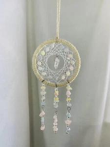3 in Sun/ Dream Catcher W Dyed Clear Quartz Crystals Beaded By Hand - Picture 1 of 7