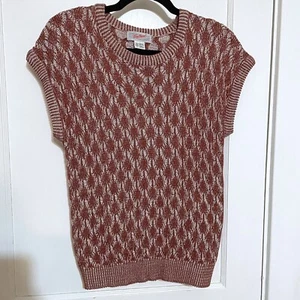 Vintage Womens Red White Sweater Size Large Knit Short Sleeve Casual Top Wyndham - Picture 1 of 5