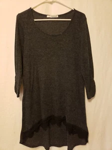Maurices Tunic Pullover Sweater Dress* Size 1 Charcoal Gray High-Low Hem - Picture 1 of 7