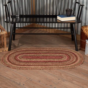 VHC Cider Mill Burgundy Natural Olive Country Cottage Oval Braided Rug - Picture 1 of 5