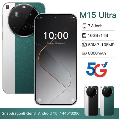 M15 Ultra 5G smartphone 16+1TB Android 7.3-inch Android unlocked dual SIM phone - Image 1 of 4