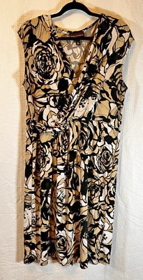 Dana Buchman Large Faux Wrap Dress Travel Cruise Floral Knit V Neck Sleeveless - Image 1 of 4