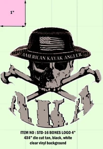 American Kayak Angler Fishing Decal Sticker BONES LOGO die-cut 4" on clear - Picture 1 of 4