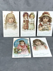 5 tarjetas coleccionables victorianas Ivers & Pond pianos Boston hazaña. Niñas pequeñas - Imagen 1 de 9