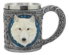 Ebros Celtic Direwolf Ghost White Wolf Mug 16oz Resin Wolf Totem Spirit Cup With