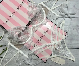 For Love & Lemons Forever White Bralette Bra Thong Set Lingerie Bridal Lace L - Picture 1 of 14