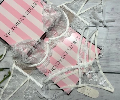 For Love & Lemons Forever White Bralette Bra Thong Set Lingerie Bridal Lace L - Image 1 of 4