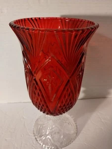 Red floral Cut Crystal Lg. Vase, Clear Crystal Footing,In Great Cond.1960's - Picture 1 of 7