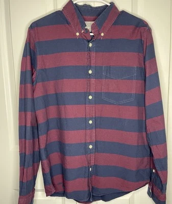 Jack Spade New York Size Large Button Down Shirt Navy Blue Red Striped Cotton - Image 1 of 4