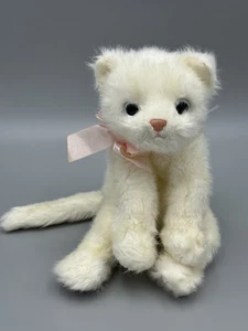 Peluche Ty Classic Crystal White Kitty Cat 11" peluche con fiocco rosa 2002 vintage - Foto 1 di 9