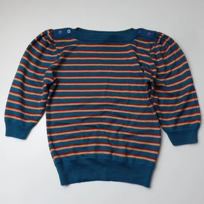 Suéter vintage años 70 para mujer mezcla de lana cuello barco manga abullonada verde azulado granate pequeño Foto 1 de 4