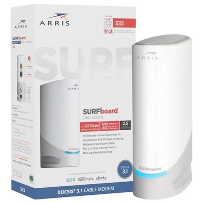 ARRIS Surfboard Cable Modem Model S33v3 DOCSIS 3.1 White New - Image 1 of 4