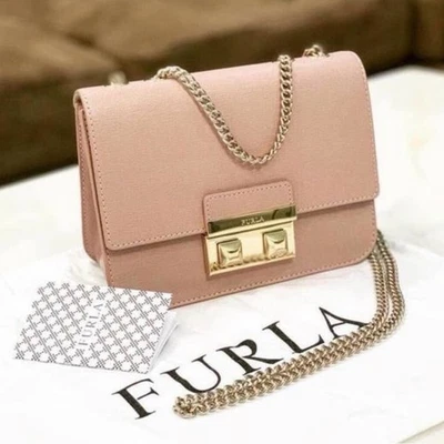 NEW Furla Bella Moonstone Nude Small Chain Strap Crossbody Shoulder Bag - Image 1 of 4