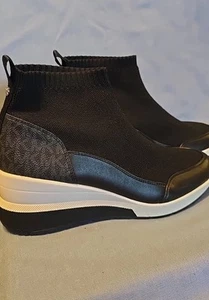 Michael Kors Black White Wedge Knit Sock Skyler Pull On Comfort Sneakers 8.5 M - Picture 1 of 11