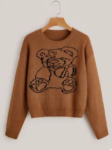 Cute Romwe Teddy Bear Sweater – Cozy Knit Pullover – Size Large - Picture 1 of 9