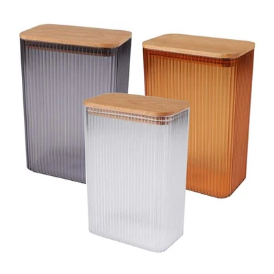 Ribbed Plastic Container with Airtight Bamboo Lid 2000ml Kitchen & Food Storage - Image 1 of 2