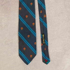 Vintage 1990s Tommy Hilfiger Striped Repp Graphic Print Silk Tie Blue - Picture 1 of 5