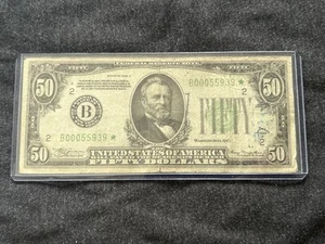 1934 $50 Star Note Light Green Seal Low Serial Number - Picture 1 of 2