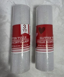 Crafter's Square 2 Rolls Glitter Tulle 6” X 3 Yards White With Silver AB Glitter - Picture 1 of 1
