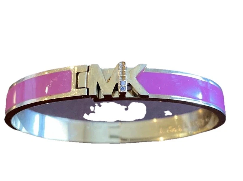 Brazalete Michael Kors MK Logo Rosa Esmalte Cristal Bisagra Foto 1 de 1