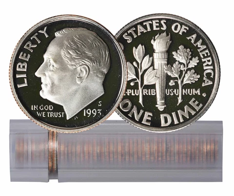 1993-S Proof Roosevelt Dime Roll 50-Coin Clad Cover