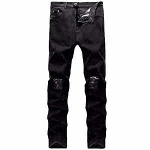 FASHIO Mens Denim Ripped Skinny Fit Stretch Slim Fit Biker Pants Destroyed Jeans