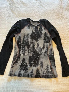 Women's Classic Thermal Merino Base Layer Crew Tree pattern black size M - Picture 1 of 5