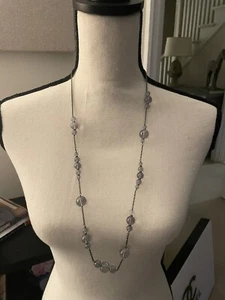 Vintage J. Crew PURPLE GLASS BEAD Statement Necklace BLACKENED CHAIN - Picture 1 of 6