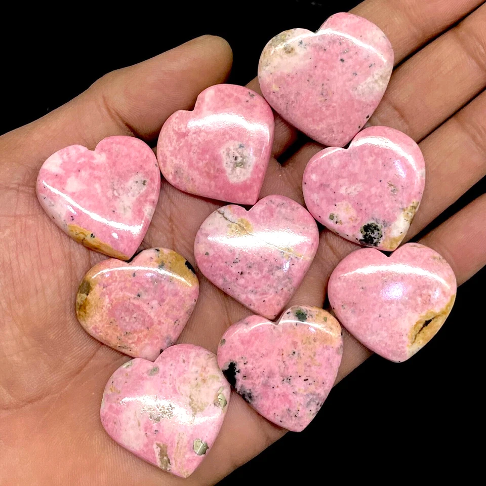 9 Pcs Natural Rhodonite 27-29mm Heart Shape Loose Cabochon Gemstones 430.70 Cts - Image 1 of 4