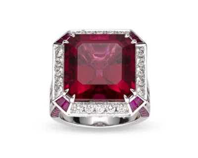 Anillo de compromiso de oro blanco de 14 quilates con acabado de rubí creado en laboratorio de 4 quilates para mujer Foto 1 de 4