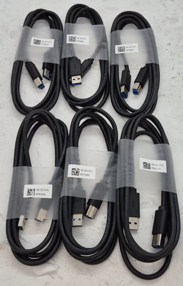 Lote de 6 cables Dell 6 pies USB 3.0 tipo A a B macho 5KL2E22501 negros Foto 1 de 4