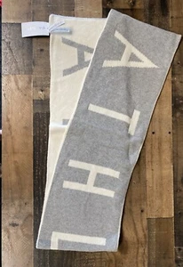 Athleta Women's Gray/White Wool Blend Daily Knit Spell Out Logo Scarf One Size - Picture 1 of 6