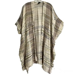 Cejon Kimono Oversized Open Cardigan Wrap One Size Cream Multicolor Fringe Boho - Picture 1 of 7