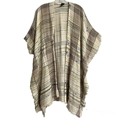Cejon Kimono Oversized Open Cardigan Wrap One Size Cream Multicolor Fringe Boho - Image 1 of 4