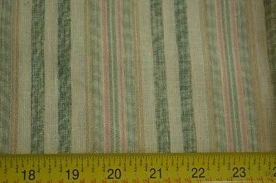 35" Long, Vintage 1976, Green Pink & Tan Stripes on Tan Thinner PolyCotton, D663 - Image 1 of 4