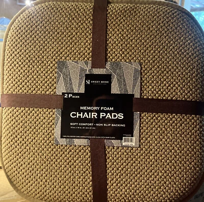 SWEET HOME COLLECTION 2 Pack Memory Foam Honeycomb Nonslip Back 16" x 16" Chair/Seat Cushion Pad Taupe