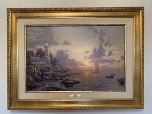 Thomas Kinkade SEA OF TRANQUILITY Limited S/N Canvas Gold Frame 18 X 27 Painting - Picture 1 of 12