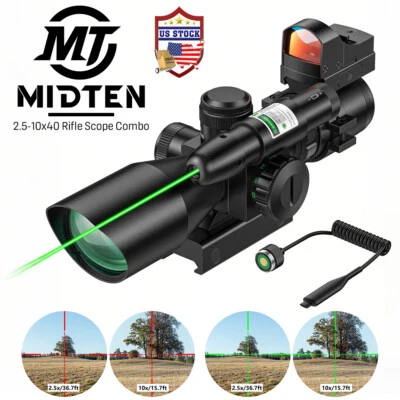 【CLEARANCE】2.5-10x40 mira telescópica de rifle com laser verde e ponto vermelho holográfico EUA - Imagem 1 de 4