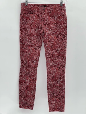 Calça de veludo Prana Trinity feminina tamanho 6 ruibarbo paisley vermelha rosa perna reta - Imagem 1 de 4