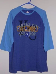 Camiseta de los Reales de Kansas City $35 manga tres cuartos raglán azul brezo Nueva con etiquetas - Imagen 1 de 3