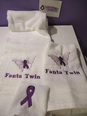 Juego de toallas de baño personalizadas Lupus Awareness cinta púrpura mariposa cualquier color Foto 1 de 3