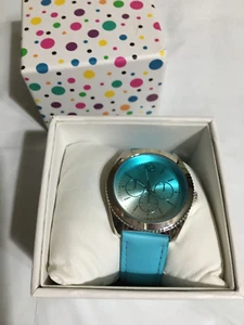 2016 JCPenney Women's Chrome Wristwatch w/Aqua Faux Leather Band Still in Box - Picture 1 of 8