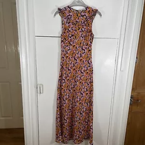 Abito Rixo pizzo maxi floreale seta giallo rosa anni 60 astratto taglia UK 10 EU 38 US 6 - Foto 1 di 5