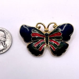 Cloisonne grün blau und rot Emaille goldfarben Schmetterling Anstecknadel Brosche - Bild 1 von 2