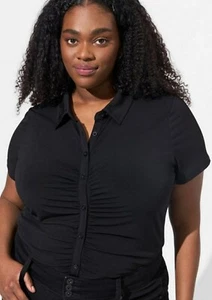 Torrid Black Shirred Front Button Down Studio Knit Shirt Top Plus Size 4X, 26 - Picture 1 of 7