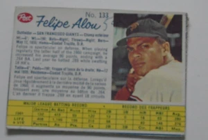 Felipe Alou 1962 Post cereal card Canadian - Picture 1 of 1