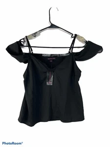 NWT Material Girl Womens Small Black Spaghetti Strap Crop Top - Picture 1 of 7